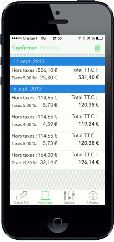 Historique des calculs